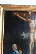 Ecole XVIIème s : La crucifixion avec la Vierge et...