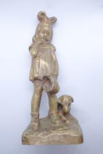 KELETY Alexandre  (1874-1940) : Fillette et son chien, bronze...