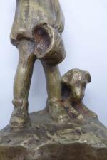KELETY Alexandre  (1874-1940) : Fillette et son chien, bronze...