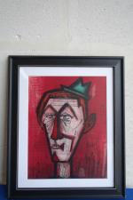 BUFFET Bernard (1928 - 1999) Le clown au fond rouge,...