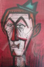 BUFFET Bernard (1928 - 1999) Le clown au fond rouge,...