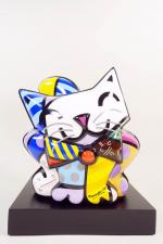 BRITTO Romero (XXème s.) :  Blue cat, céramique signée...
