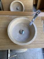 10 Vasques diam 42cm en pierre beige, avec mitigeur KUBRIX...