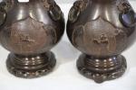 Paire de deux vases chinois en bronze, à patine brune...