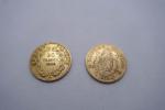 2 pièces de 20 francs or 1863 et 1860. Poids...