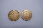 2 pièces de 20 francs or 1859 et 1875. Poids...