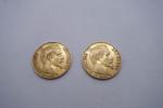 2 pièces de 20 francs or 1857 et 1858. Poids...