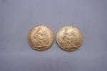 2 pièces de 20 francs or 1905 et 1913. Poids...
