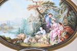 BLOT, J (XIXème siècle). Scène pastorale. Plaque de porcelaine ovale...