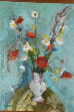 GUINEBERT, André (1902-?). "Vase de fleurs", huile sur toile signée...