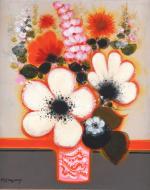 MENGUY, Frédéric (1927-2007). "Les deux fleurs blanches". Peinture sur toile,...
