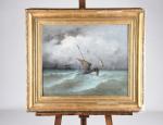 ECOLE FRANCAISE du XIXème siècle. "Marine", huile sur toile, signature...