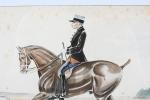 ECOLE FRANÇAISE XXéme. "Capitaine de gendarmerie à cheval", aquarelle signée...