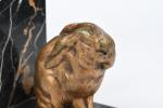 SERRE-LIVRE au Lapins, Paire de bronze sur socle en marbre.