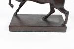 ECOLE XXème siècle. "Cheval en liberté", Bronze à patine brune....