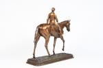 DUBUCAND, Alfred (1828-1894). Jockey et monture. Bronze à patine mordorée...