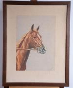 RIVET Jean. "Tête de cheval", grande gravure signée au crayon...