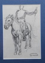 GAVARNI, Jean (1875-1964). "Etude de chevaux" et "Etude de gardian...