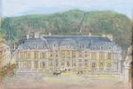 GARCIA. G. "Château de Dampierre", fine gravure aquarellée. 9 x...