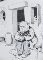 RABIER, Benjamin (1869-1939). "Le solitaire". Encre de chine et aquarelle...