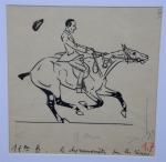 CHAMBRY Pierre (1916-2008). "Dynamomètre sur les rênes", dessin à l'encre...