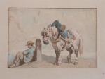FORT Théodore (1810-1896). "Cheval et homme endormi", aquarelle signée du...