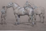 RIVET Jean (début 20ème). "Présentation des chevaux lourds", dessin à...