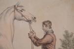 VERNET Carle (1758-1836). "Présentation d'un cheval de course", aquarelle signée...