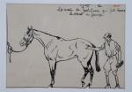 CHAMBRY Pierre (1916-2008). "Le pansage, la main du palfrenier", dessin...