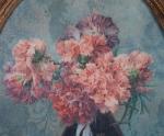 FAUX-FROIDURE Eugénie (1886-?). "Bouquet oeillet dans un vase", aquarelle ovale...