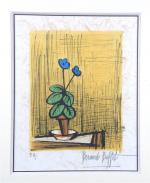 BUFFET, Bernard (1928-1999) (d'après). "Fleur bleue", lithographie signée en bas...