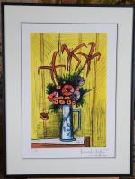 BUFFET, Bernard (1928-1999) (d'après). "Bouquet de fleurs dans une aiguière",...