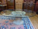 TABLE de salle à manger ovale plateau verre sur piétement...