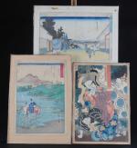 JAPON. Cinq estampes, milieu du 19ème siècle