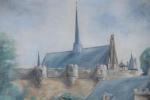 ALEXANDRE, 20ème siècle. "Vue de Montreuil Bellay", huile sur papier,...