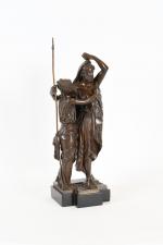 HUZEL, J. (XIXème). "Couple de dieux grecs", bronze à patine...