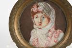 ECOLE FRANCAISE XIXème siècle. "Portrait de femme en buste aux...