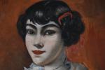 CAPDEVIELLE, Lucienne (1885-1961). "Autoportrait peintre au chat ?", huile sur...