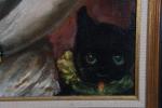CAPDEVIELLE, Lucienne (1885-1961). "Autoportrait peintre au chat ?", huile sur...