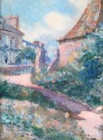 ALBERTI, Henri (Paris 1868-1920). "Maisons roses à Saint Lunaire (Ile...