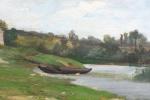 CASILE, Alfred (Marseille 1848-1909)."Hameau au bord d'une rivière en Normandie",...