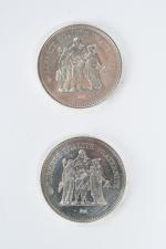 MONNAIES d'ARGENT : 2 x 50 francs Hercule ; 4...