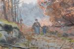 LUTSCHER, Fernand (1843-1923). "Promenade dans les bois", aquarelle signée en...