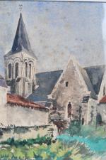 NICOLLE (XXème siècle). Vues de Montreuil Bellay. Deux aquarelles signées...