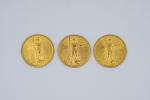 MONNAIES (trois) en or de 20 dollars, Saint Gaudens, 1926....