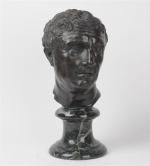 SCULPTURE "tête de romain", bronze à patine brune, fonte d'après...