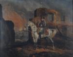 GRAMEL. "Napoléon équestre dans les ruines de Moscou en flamme",...