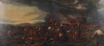 ECOLE FRANCAISE du 18ème siècle. "Choc de cavalerie", huile sur...