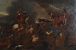 ECOLE FRANCAISE du 18ème siècle. "Choc de cavalerie", huile sur...