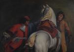 ECOLE FRANCAISE du 18ème siècle. "Cavalier au cheval blanc", huile...